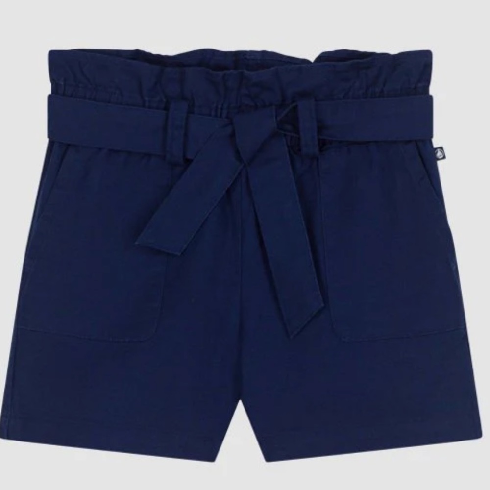Petite Bateau Navy Twill Paperbag Style Cotton Shorts Girls Size 10 Years